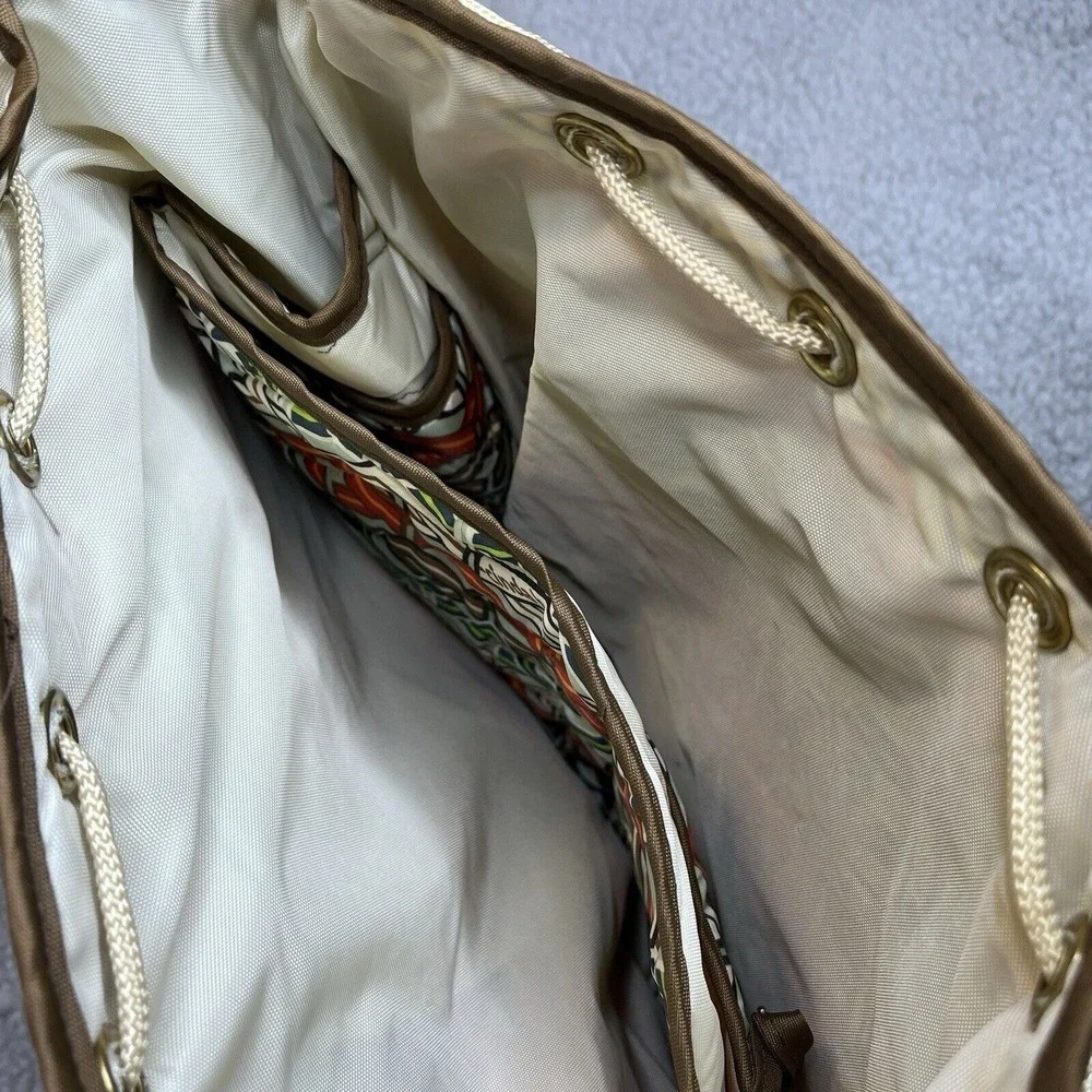 Cinda B Backpack Tote‎ Quilted Bag Beige Chevron Geometric